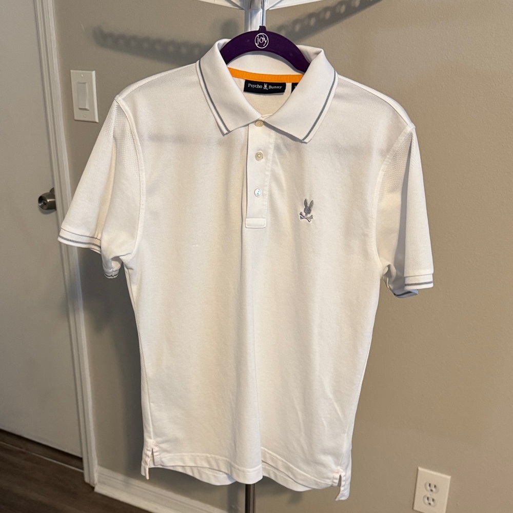 Psycho Bunny White Polo with Gray Embroidered Logo and Trim